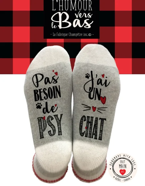Bas de laine - Pas besoin de psy j'ai un chat par La Fabrique Champêtre