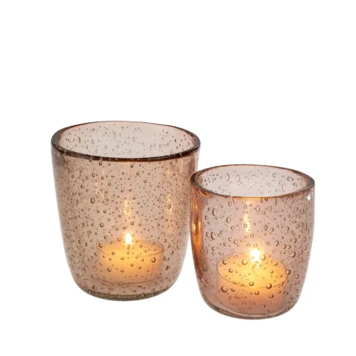 Bougeoir en verre Bulle rose