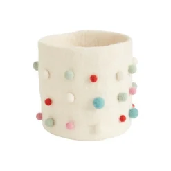 Cache-pot en feutre avec pompons multicolores