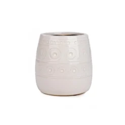 Cache-pot ivoire en céramique avec motif de cercles