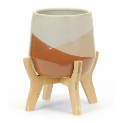 Cache-pot tricolor sur pieds en bois