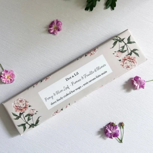 Coffret cadeau trio de savons à la pivoine et feuille d'Olivier