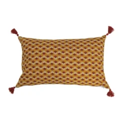 Coussin en coton à motifs fleuris et pompons