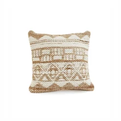 Coussin en jute à motifs triangles naturel blanc