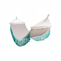Hamac beige avec franges turquoises