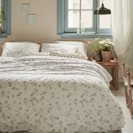 Housse de couette blanche fleurie Camomille
