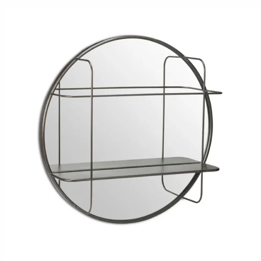Miroir rond avec étagères
