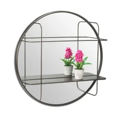 Miroir rond avec étagères