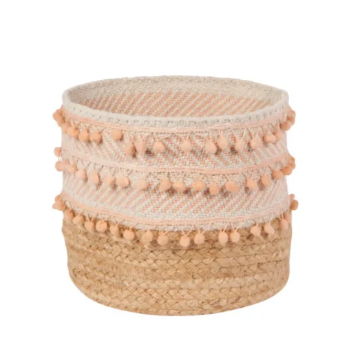 Panier en jute stripe nectar rose petit
