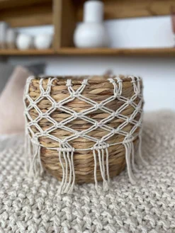 Panier naturel avec franges Macramé