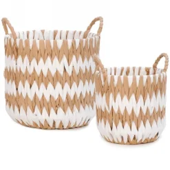 Panier tissé blanc et naturel