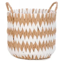 Panier tissé blanc et naturel