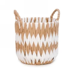 Panier tissé blanc et naturel