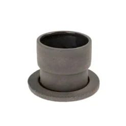 Pot et soucoupe en argile noire brute