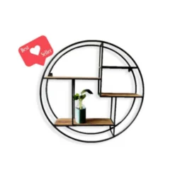 Étagère ronde avec tablette en bois
