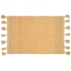 Tapis antidérapant jaune avec rayures et pompons