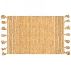Tapis antidérapant jaune avec rayures et pompons