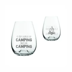 Verre à vin sans pied « Ce qui se passe au camping reste au camping » par la Maison du Bar