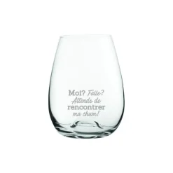 Verre à vin sans pieds "moi folle? attends... ma chum"